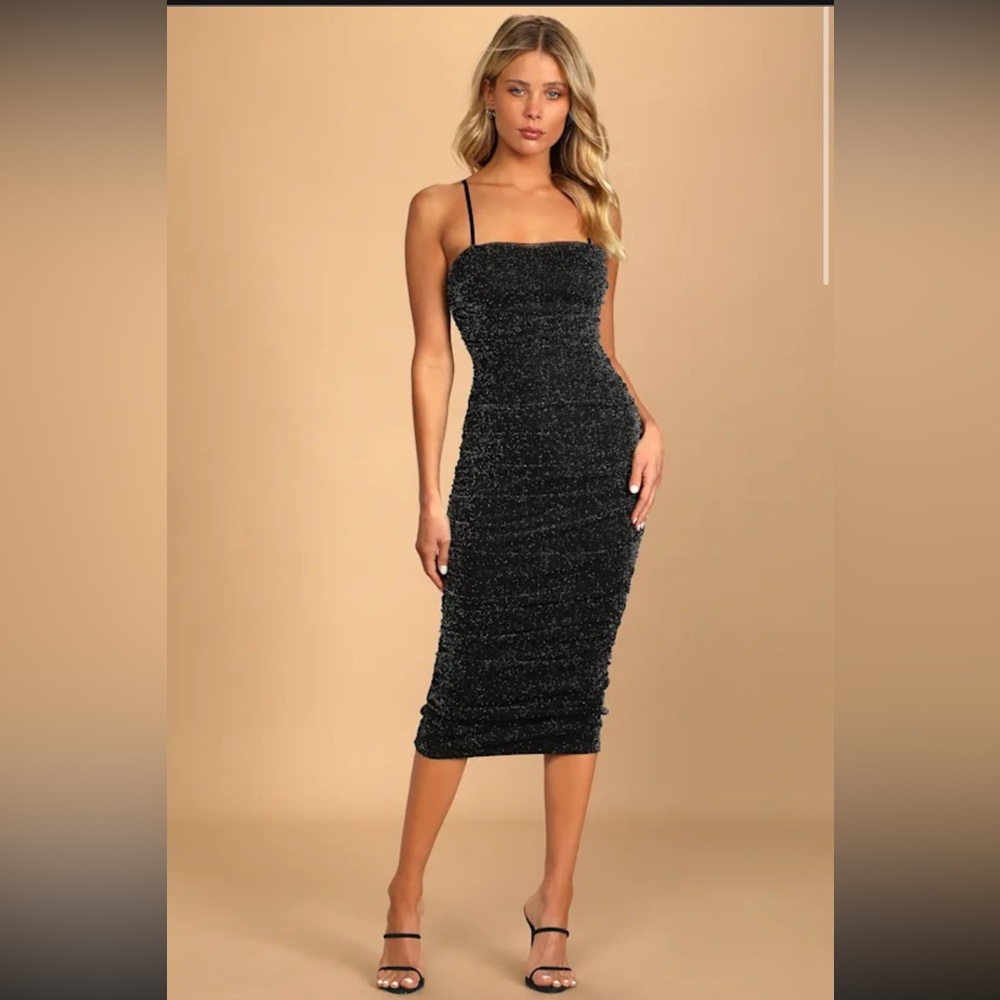 Lulu's Black Sparkle Midi Dress
